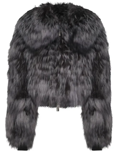 Blumarine long-collar zipped shearling jacket