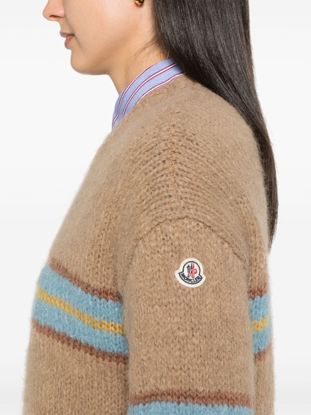 Shop Moncler Striped Sweater In Brown