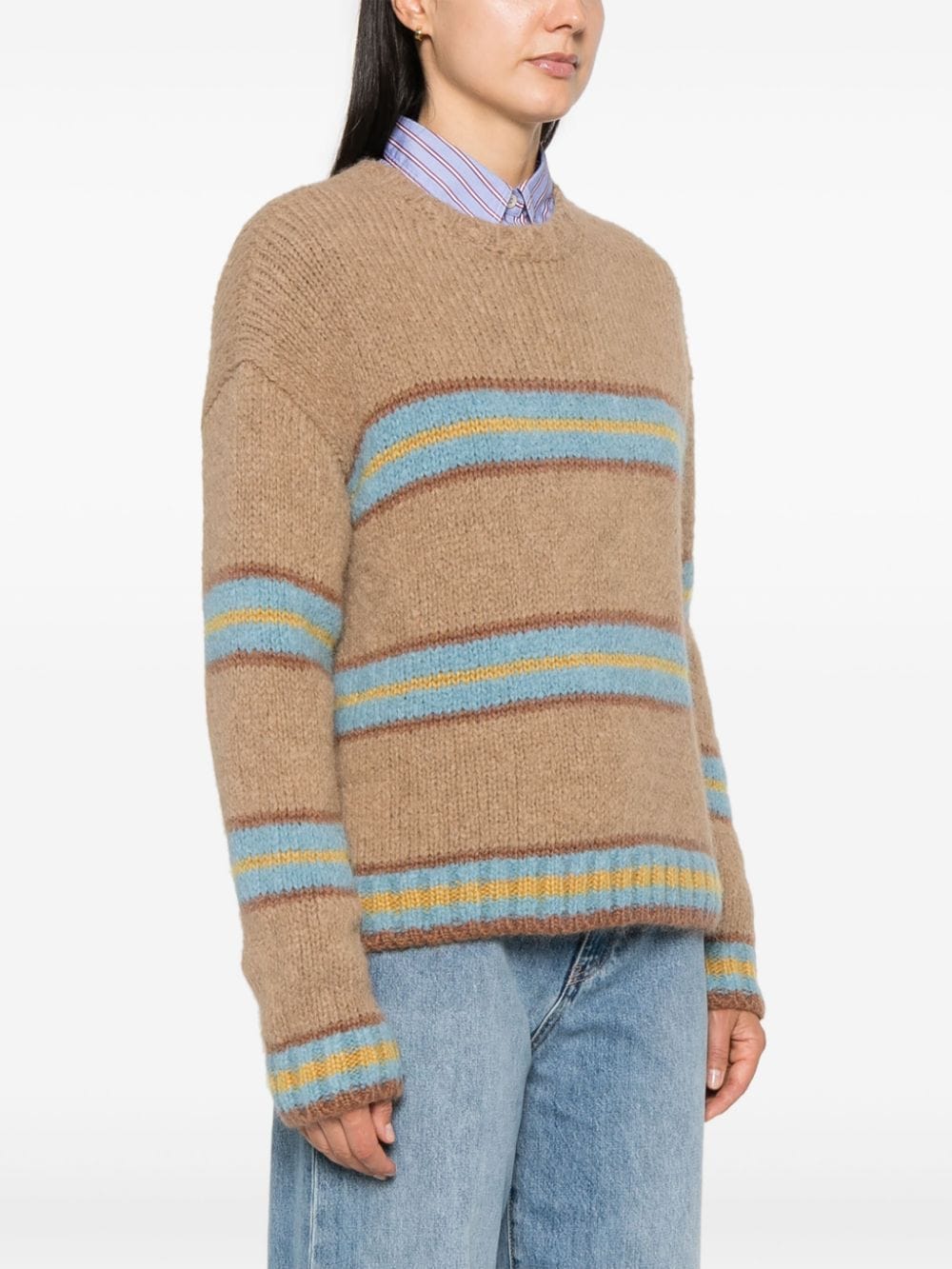 Shop Moncler Striped Sweater In Brown