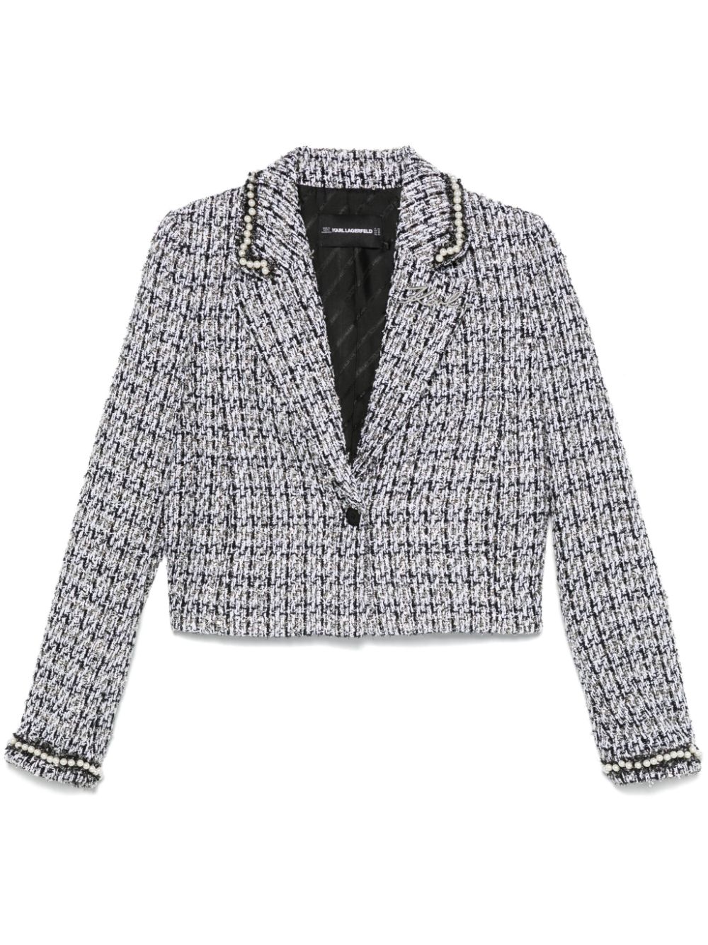 Karl Lagerfeld faux pearl-embellished bouclé jacket - Black