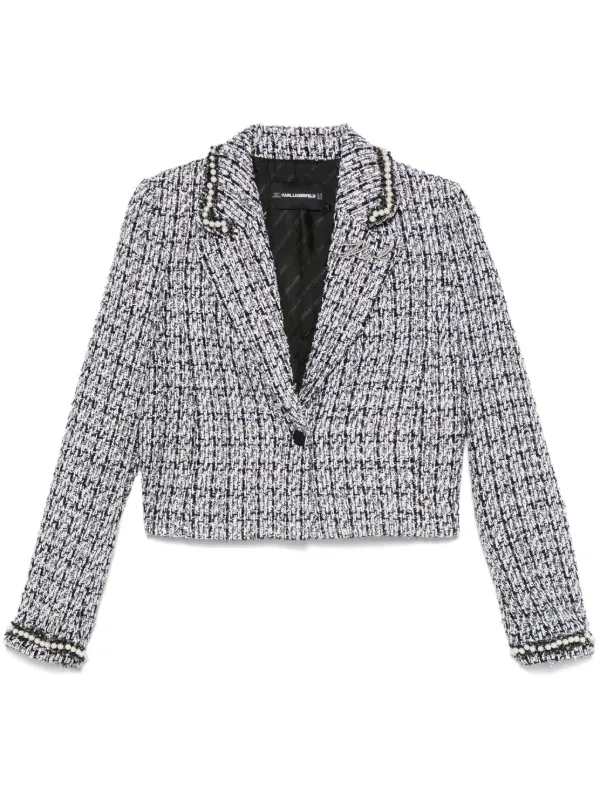 Karl Lagerfeld Faux pearl-embellished Bouclé Jacket | Black | FARFETCH