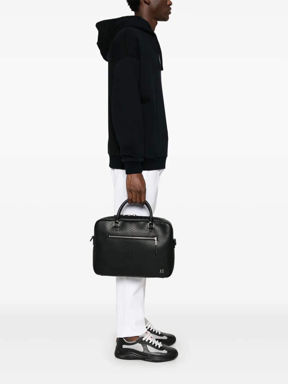 Armani Exchange Monogram-embossed Briefcase In Black