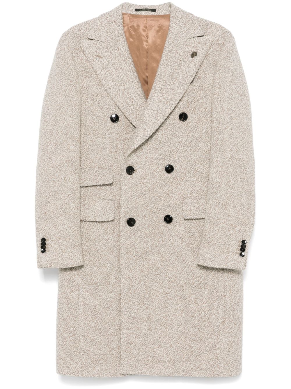 double-breasted herringbone coat