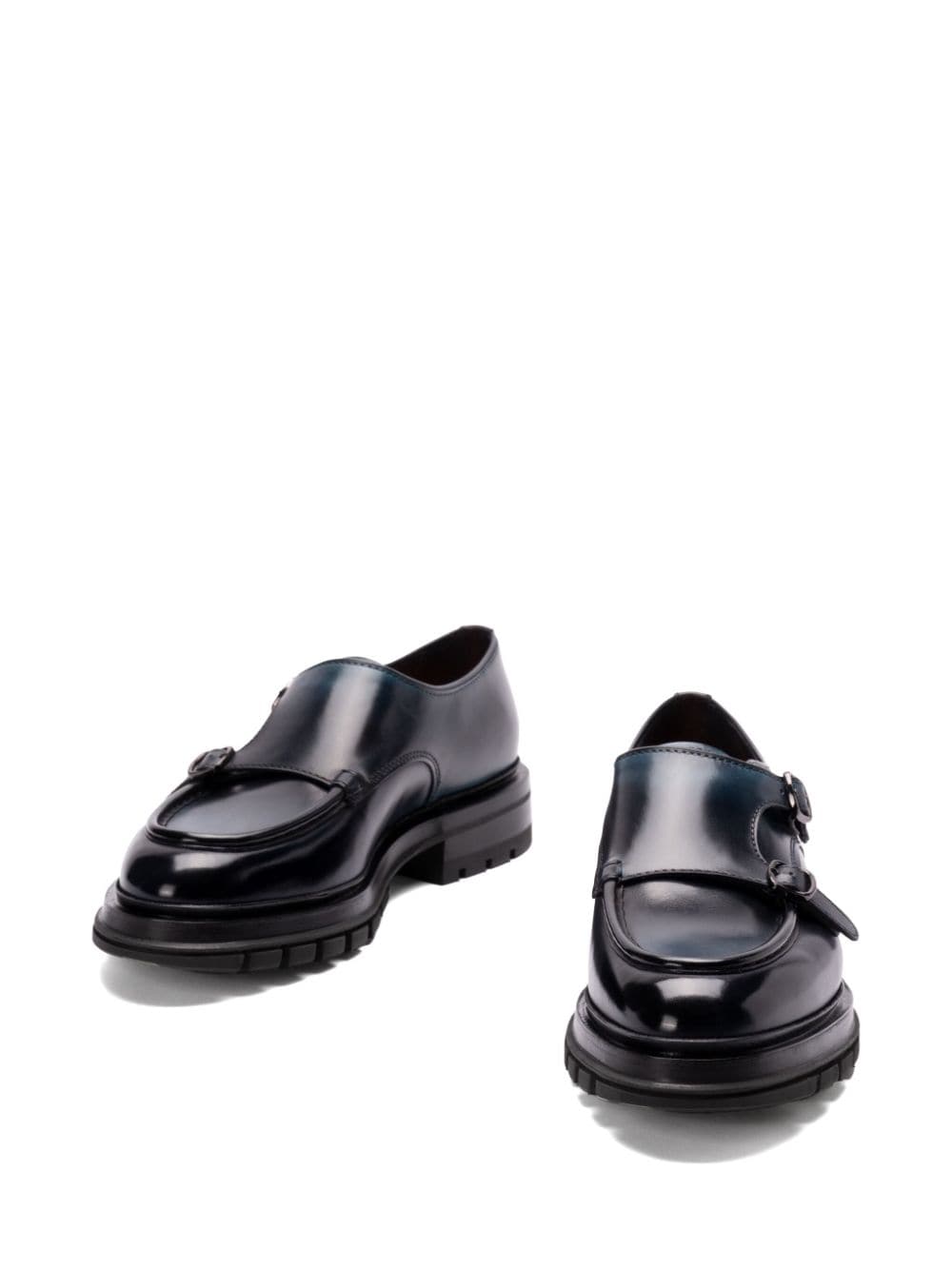 Shop Santoni Leather Monk Shoes In Blue