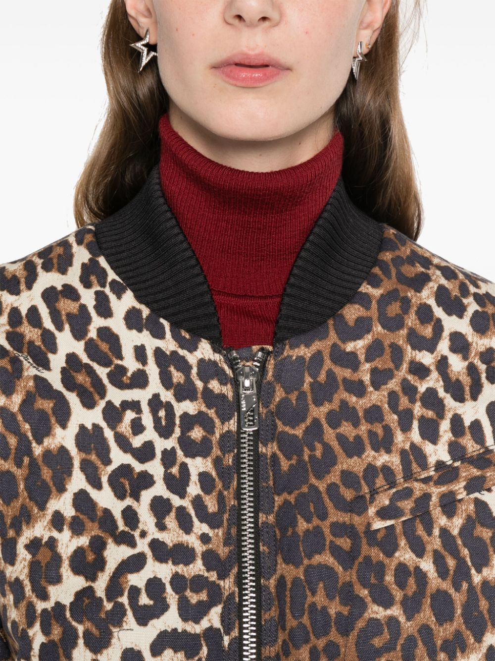 Shop Ganni Animal-print Bomber Jacket In Brown