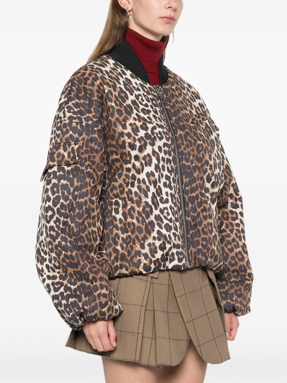 Shop Ganni Animal-print Bomber Jacket In Brown