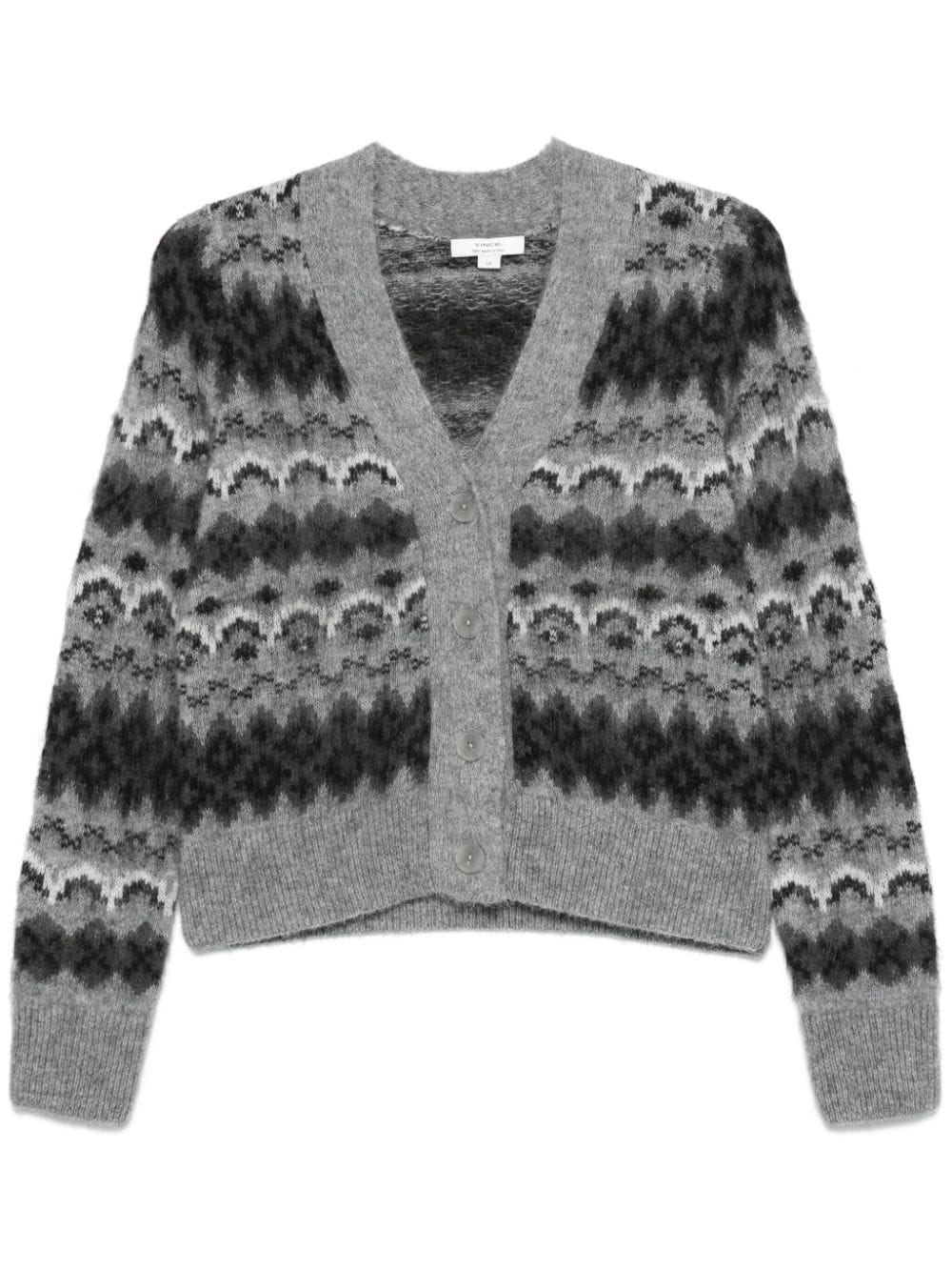 Shop Vince Fair Isle Cardigan In Grey