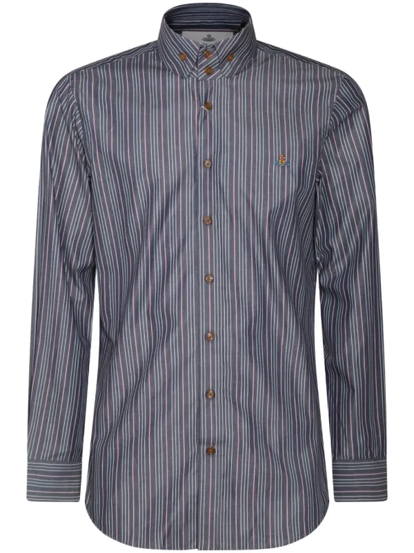 Vivienne Westwood Orb-embroidered Striped Shirt | Blue | FARFETCH IN