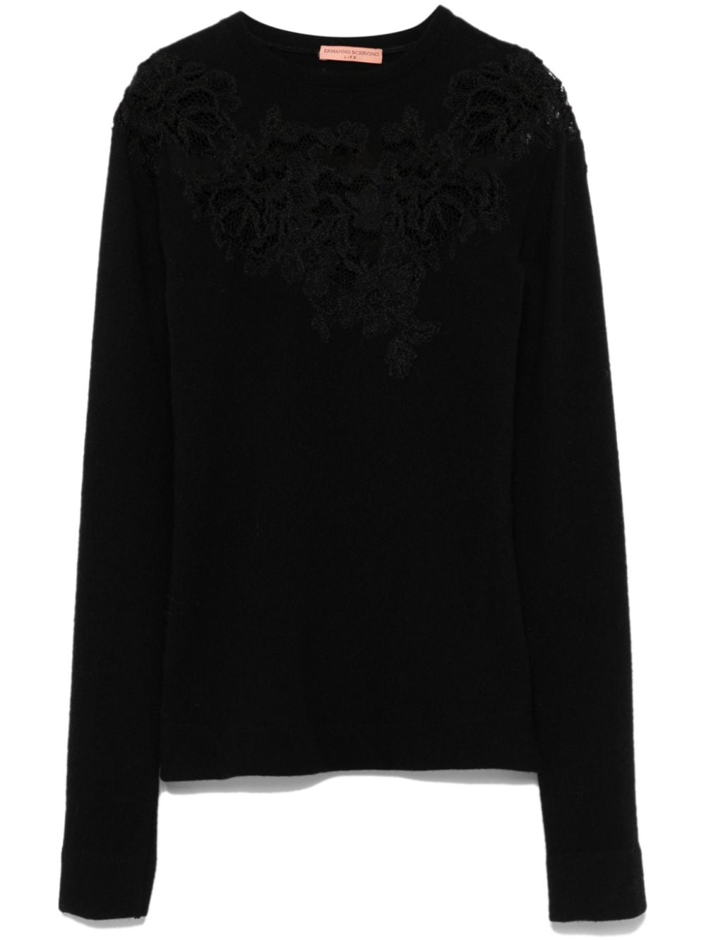 Shop Ermanno Scervino Sheer-lace Panel Sweater In Black