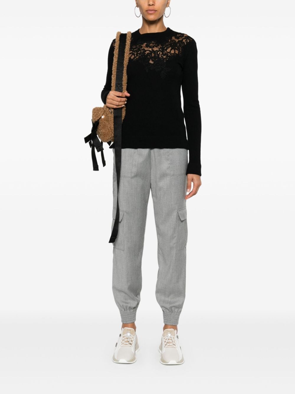 Shop Ermanno Scervino Sheer-lace Panel Sweater In Black