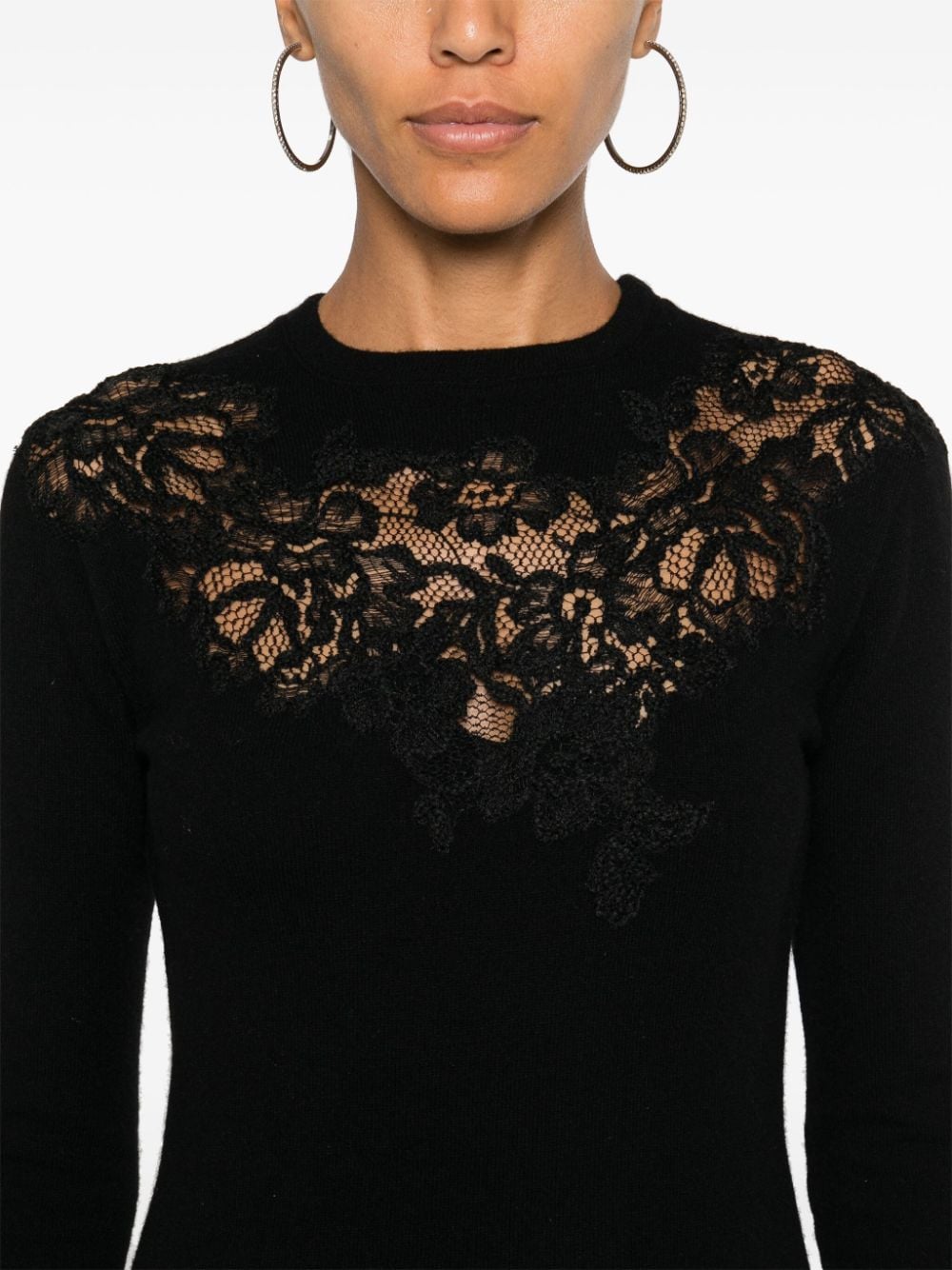 Shop Ermanno Scervino Sheer-lace Panel Sweater In Black