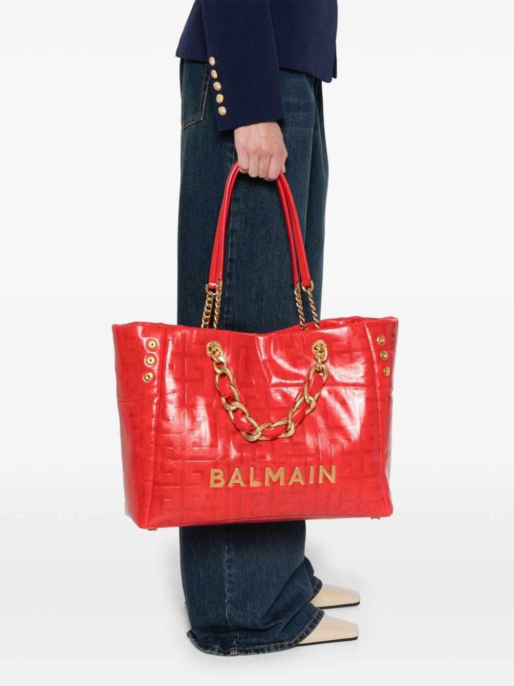 Balmain 1945 Soft denim shopper - Rood