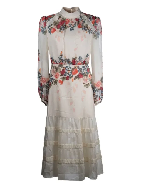 Saloni Jacqui kjole med blomstertryk og flere lag