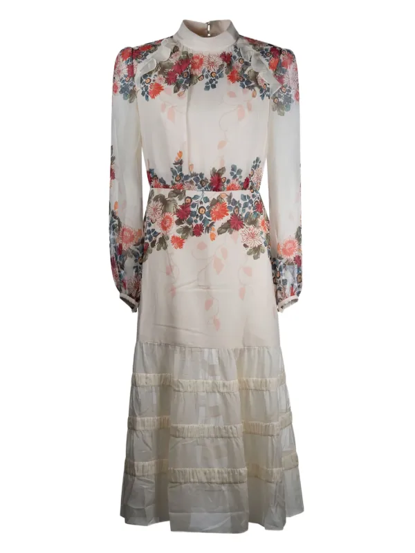 Saloni Jacqui Floral-print Tiered Dress in White