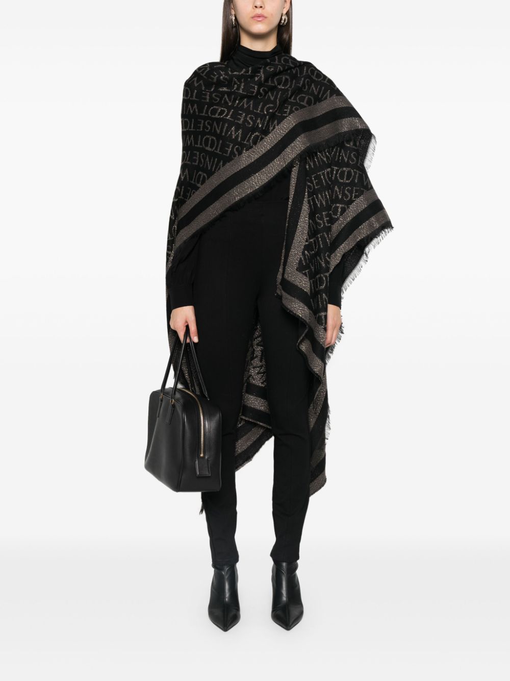 TWINSET Poncho met logo jacquard - Zwart