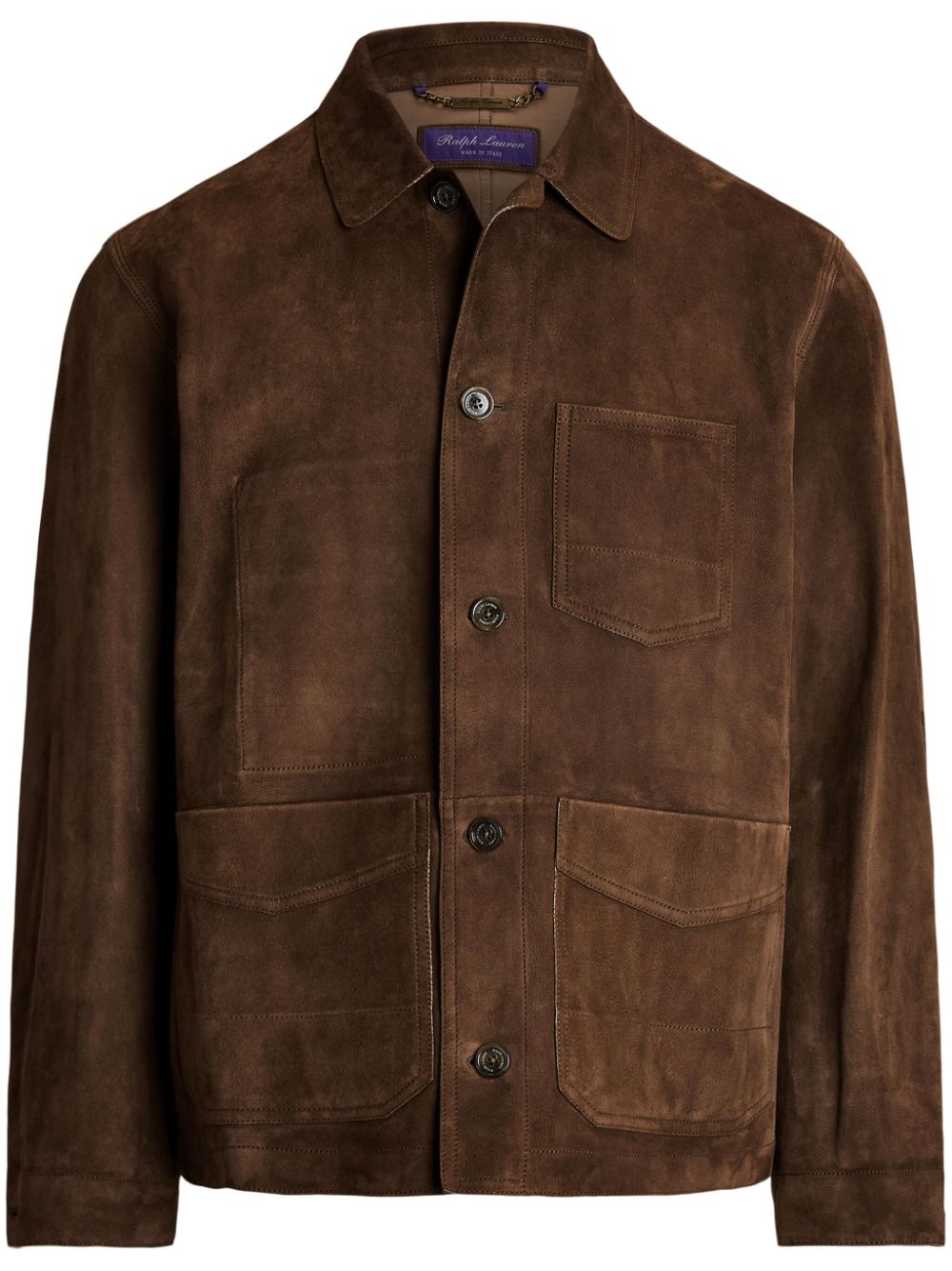 Ralph Lauren Purple Label Burnham Suede Shirt Jacket In Brown