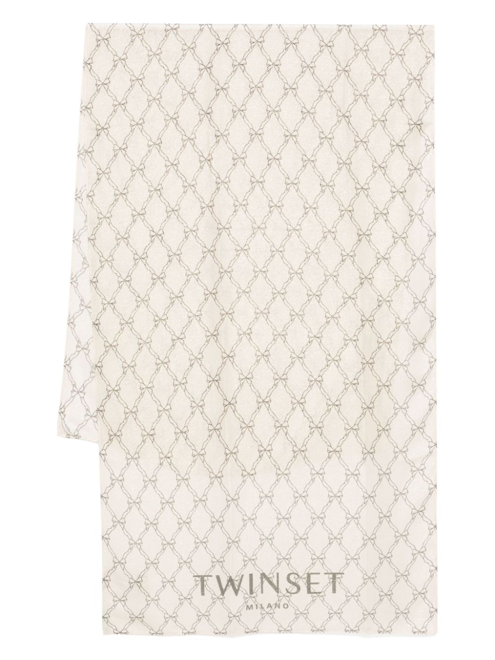 Shop Twinset Bow-print Scarf In Neutrals