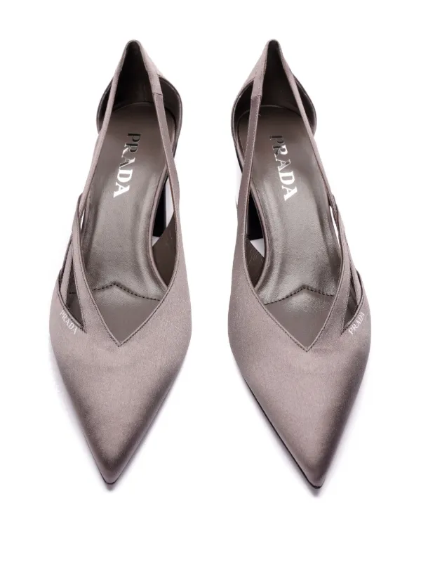 Prada 55mm Satin cut-out Pumps | Grey | FARFETCH UK