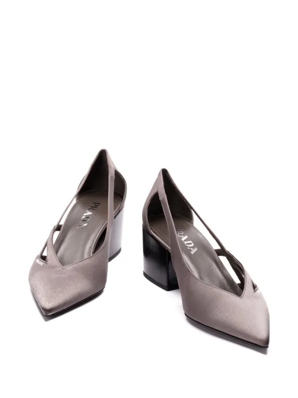 【関税＆送料込み】Prada 55Mm Satin Cut-Out Pumps Prada 55mm Satin cut-out Pumps | Grey | FARFETCH UK