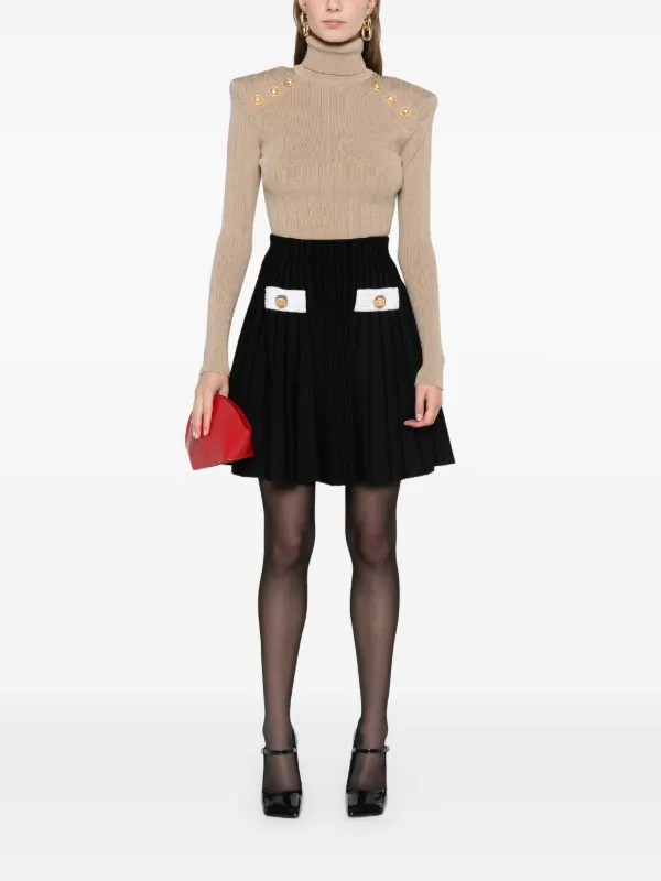 【Balmain】 Embellishedリブニットミニスカート Balmain リブニット ミニスカート | ブラック | FARFETCH JP