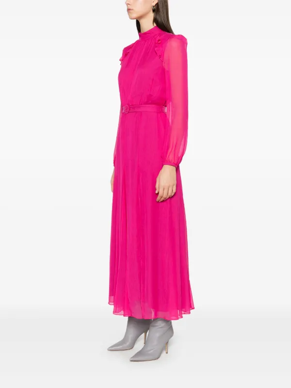 long sleeve velvet dress red Waylynn Burnout Velvet Detail Mesh Backless Maxi Dress S / US 4-6