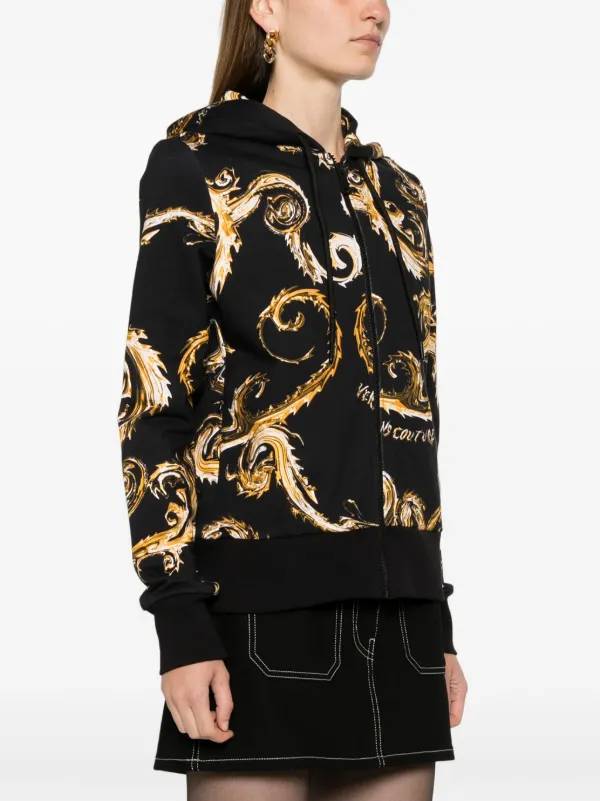Versace Jeans Couture Barocco-print Hoodie | Black | FARFETCH CA