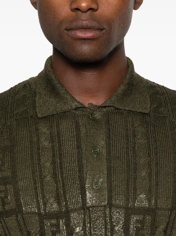 Tシャツ・カットソー FENDI Army Green Wool Polo Shirt FENDI FF Sparkle Polo Shirt | Green | FARFETCH