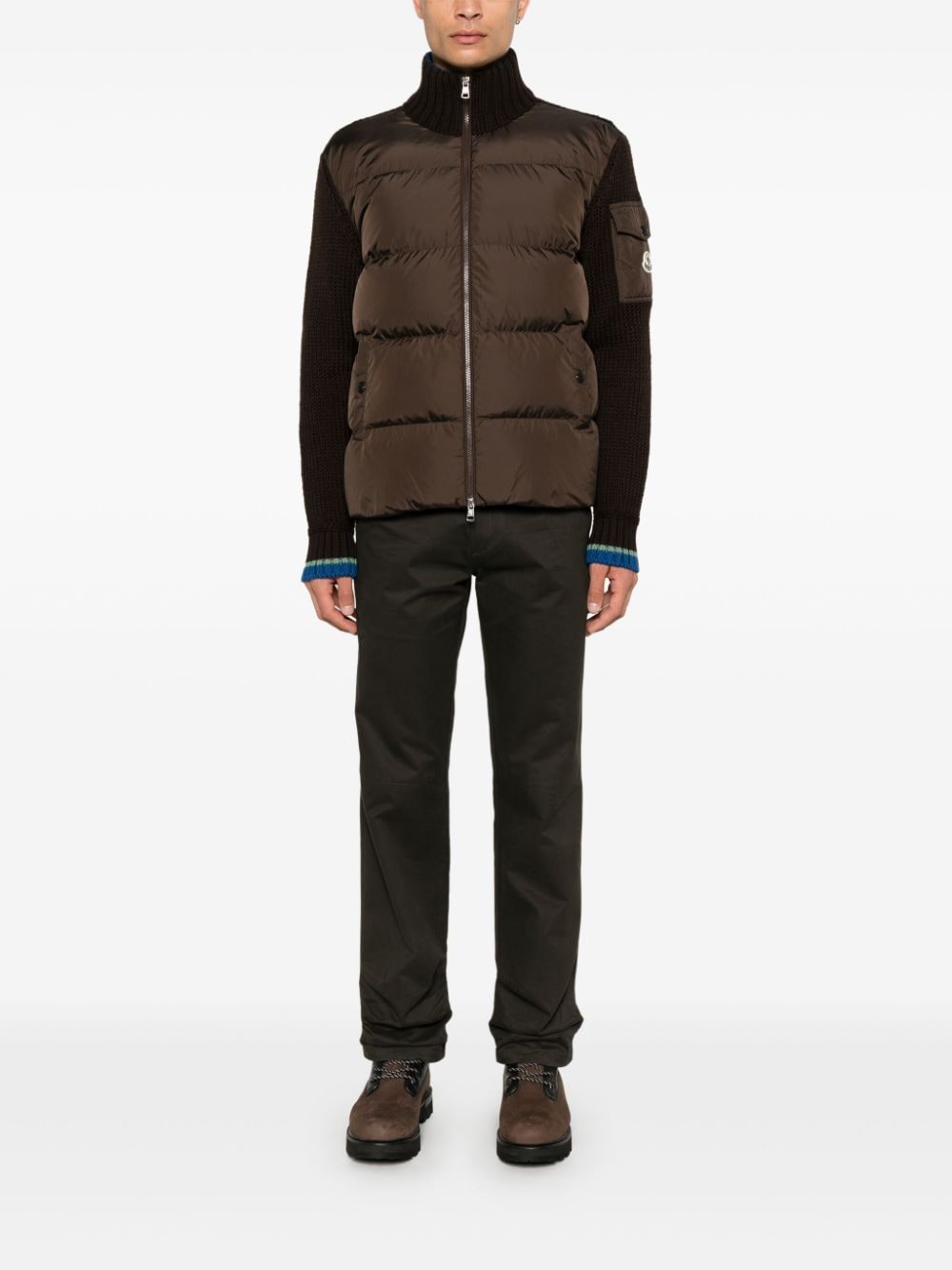 Shop Moncler Panelled Cardigan In Brown