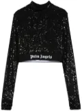Palm Angels logo-waistband sequined top - Black