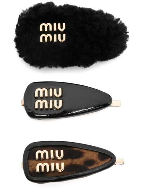 Miu Miu logo-lettering hair clips (set of three) Women