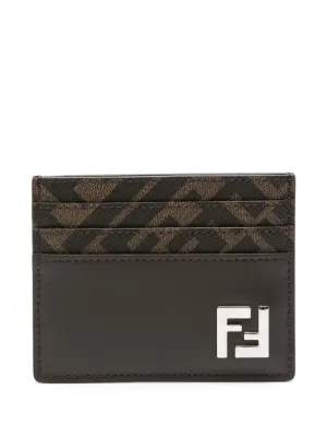 FENDI FF-jacquard Leather Card Holder | Brown | FARFETCH