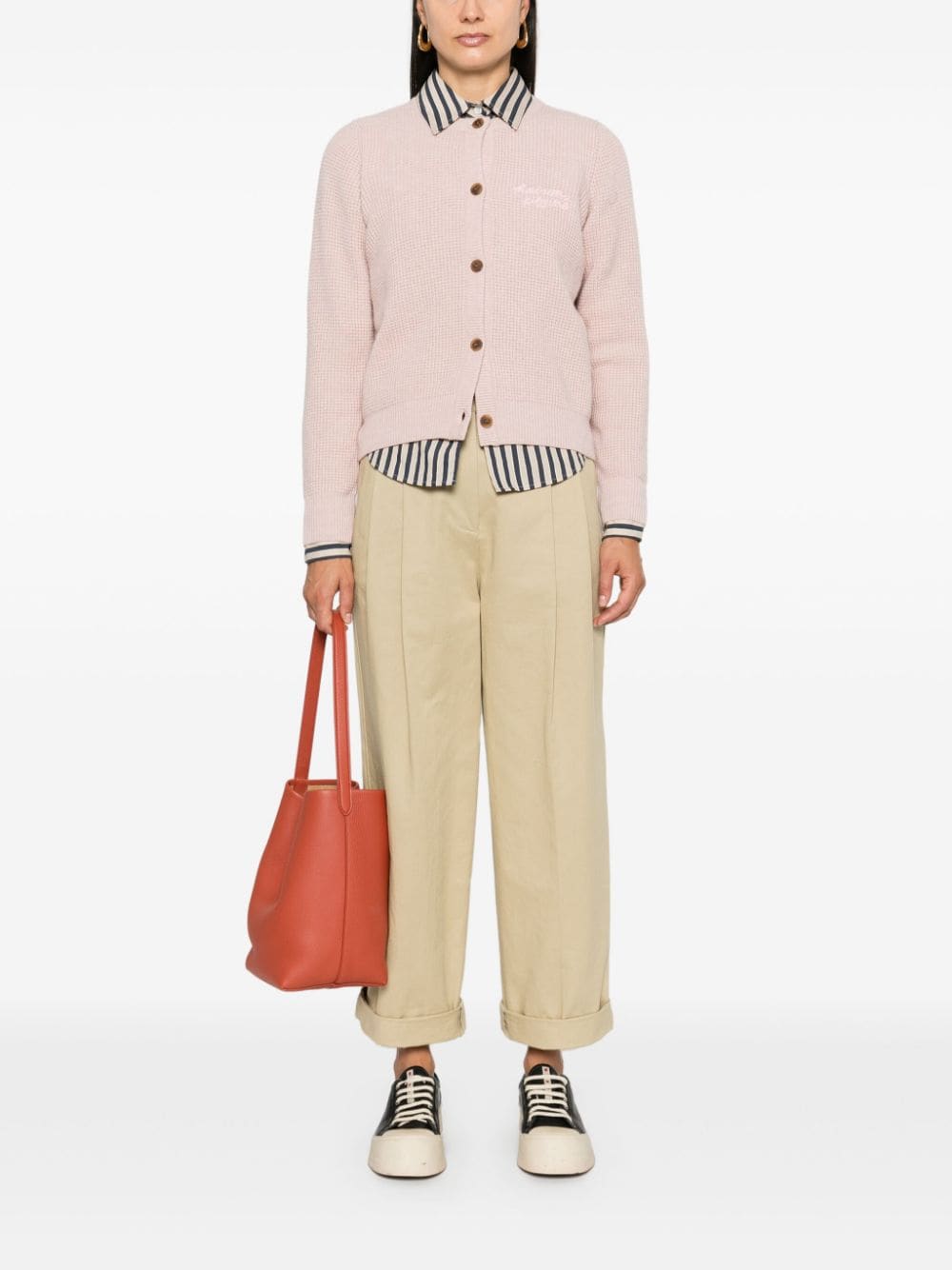 Shop Maison Kitsuné Handwriting Cardigan In Pink