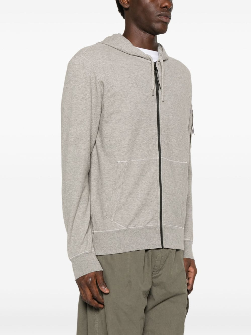 Shop C.p. Company Fleece Zipped Hoodie In Grey