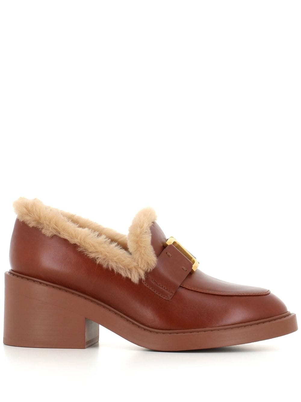 Shop Chloé Almond-toe Leather Loafers In Brown