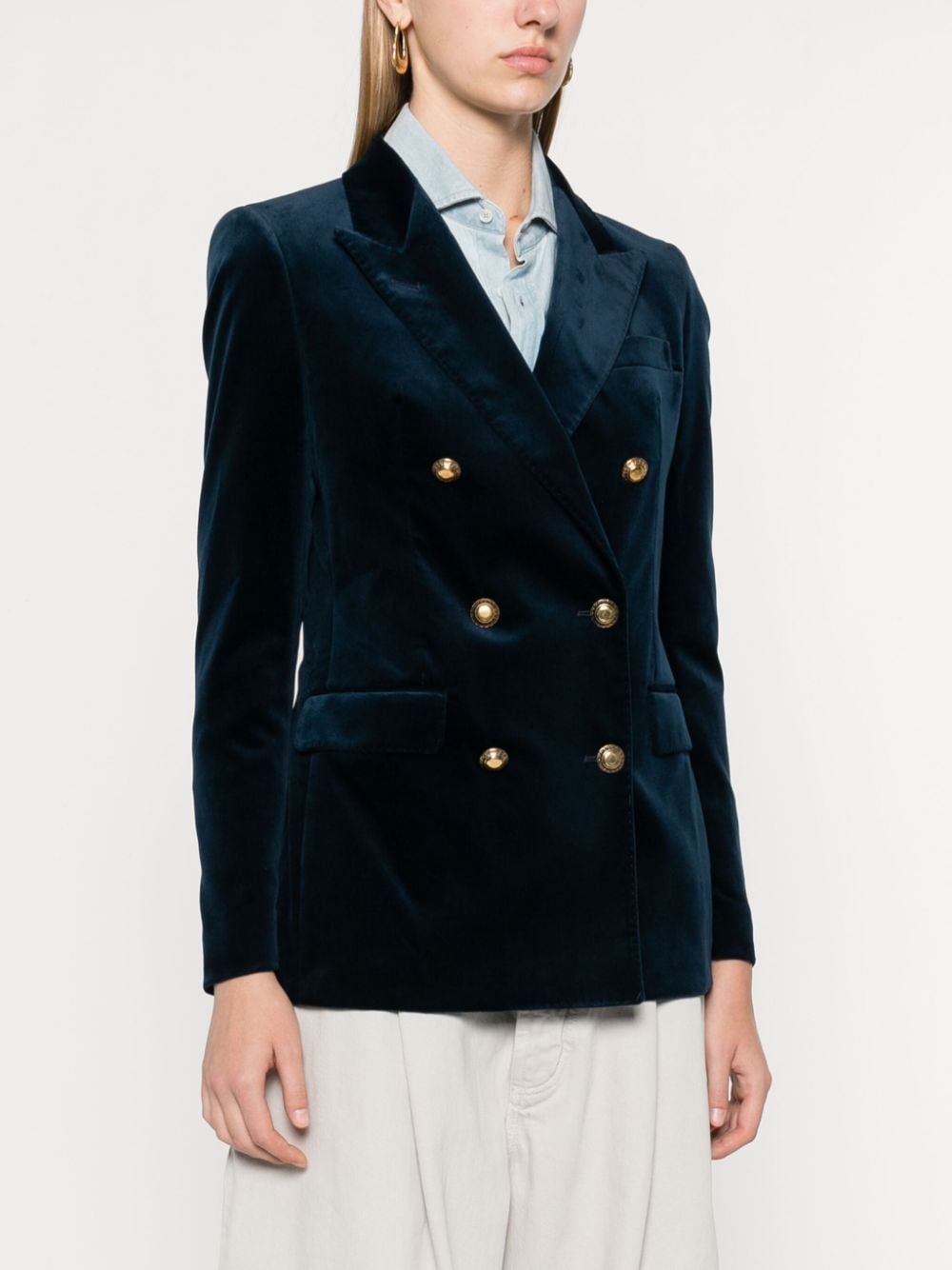 Shop Tagliatore Velour Blazer In Blue