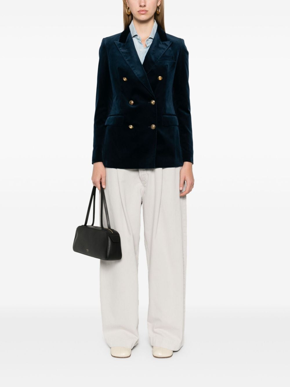 Shop Tagliatore Velour Blazer In Blue