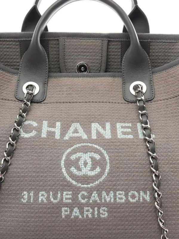 Chanel canvas large deauville tote grey best sale