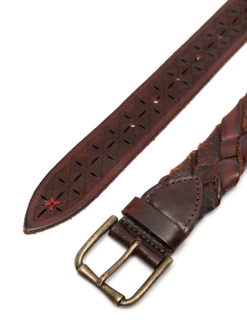 Shop Eleventy Interwoven Leather Belt In Brown