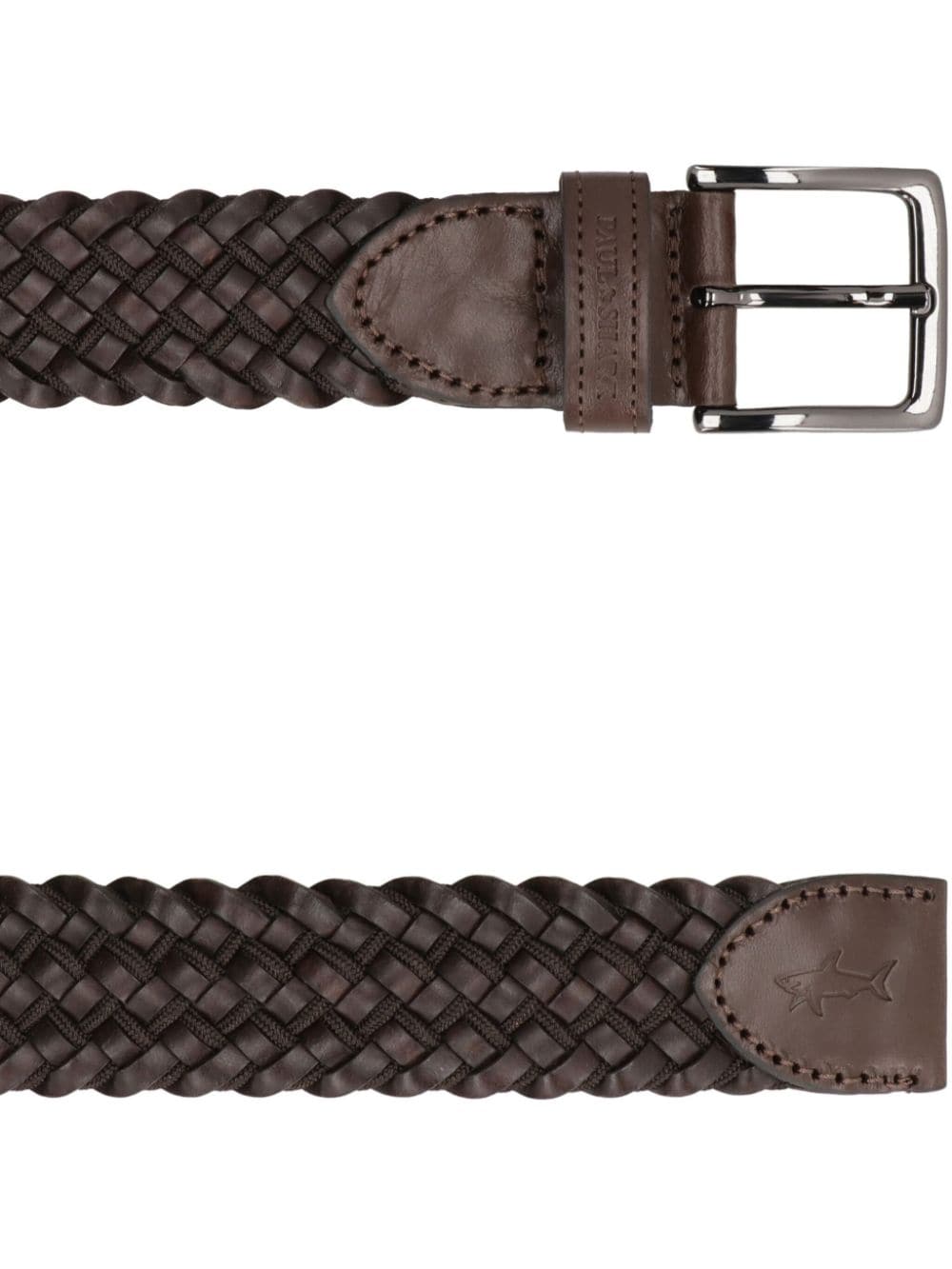 Shop Paul & Shark Buckled Woven Belt In Brown