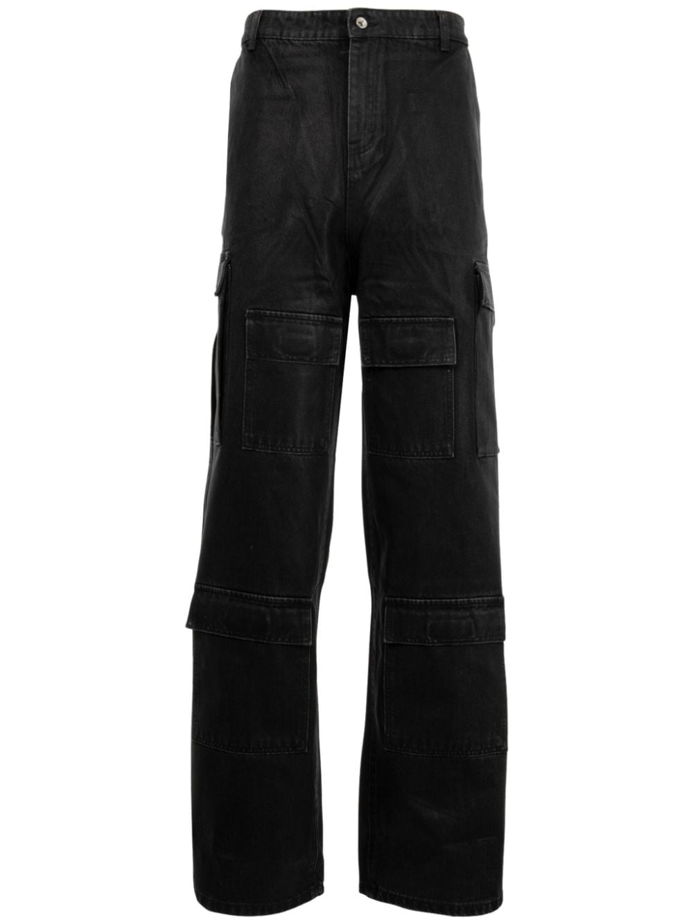 Shop Who Decides War Coated-finish Cargo Jeans In Black