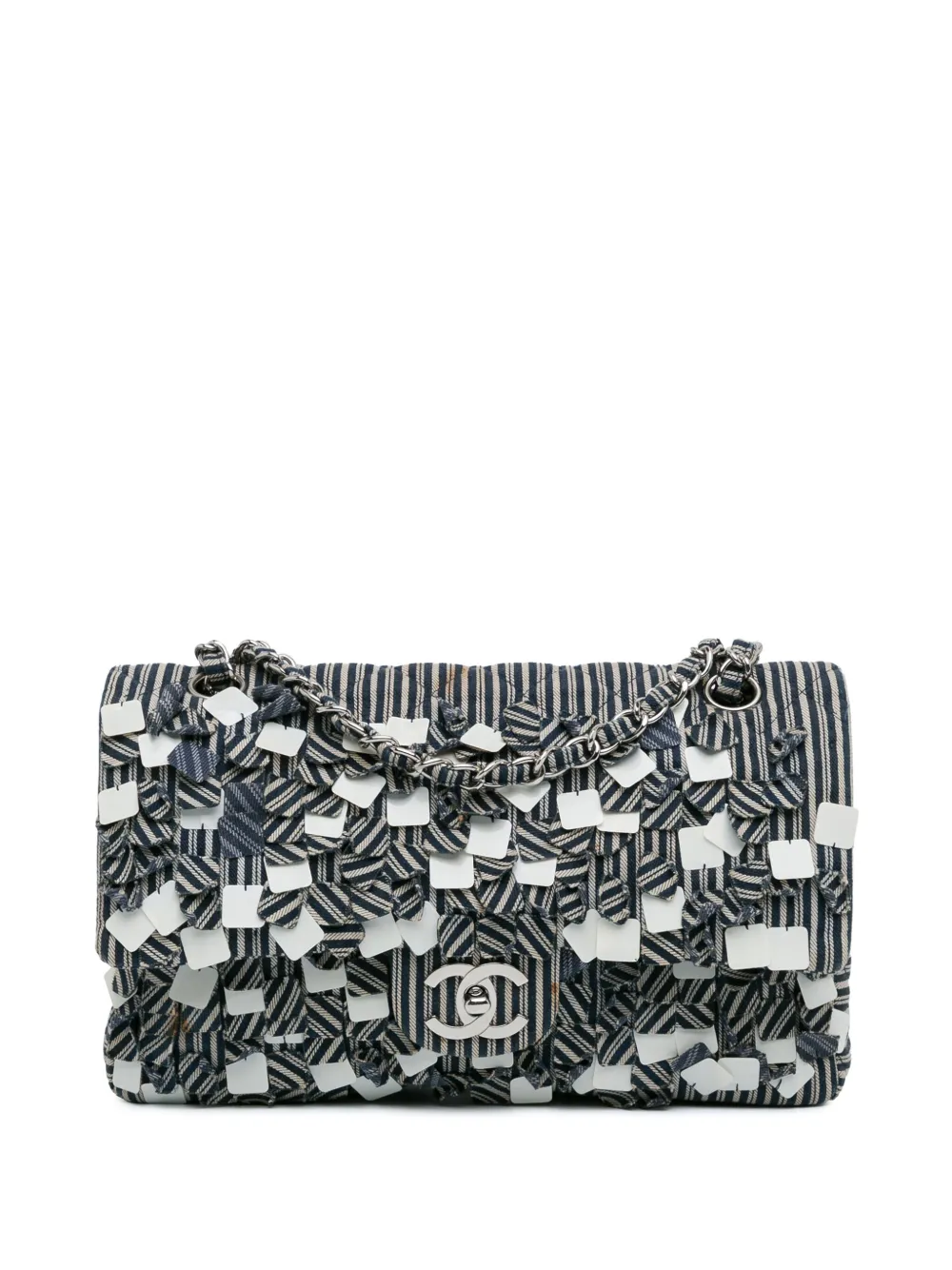 CHANEL Pre-Owned 2006-2008 Medium Classic Canvas Sequin Stripes Double Flap shoulder bag | White | Image 1
