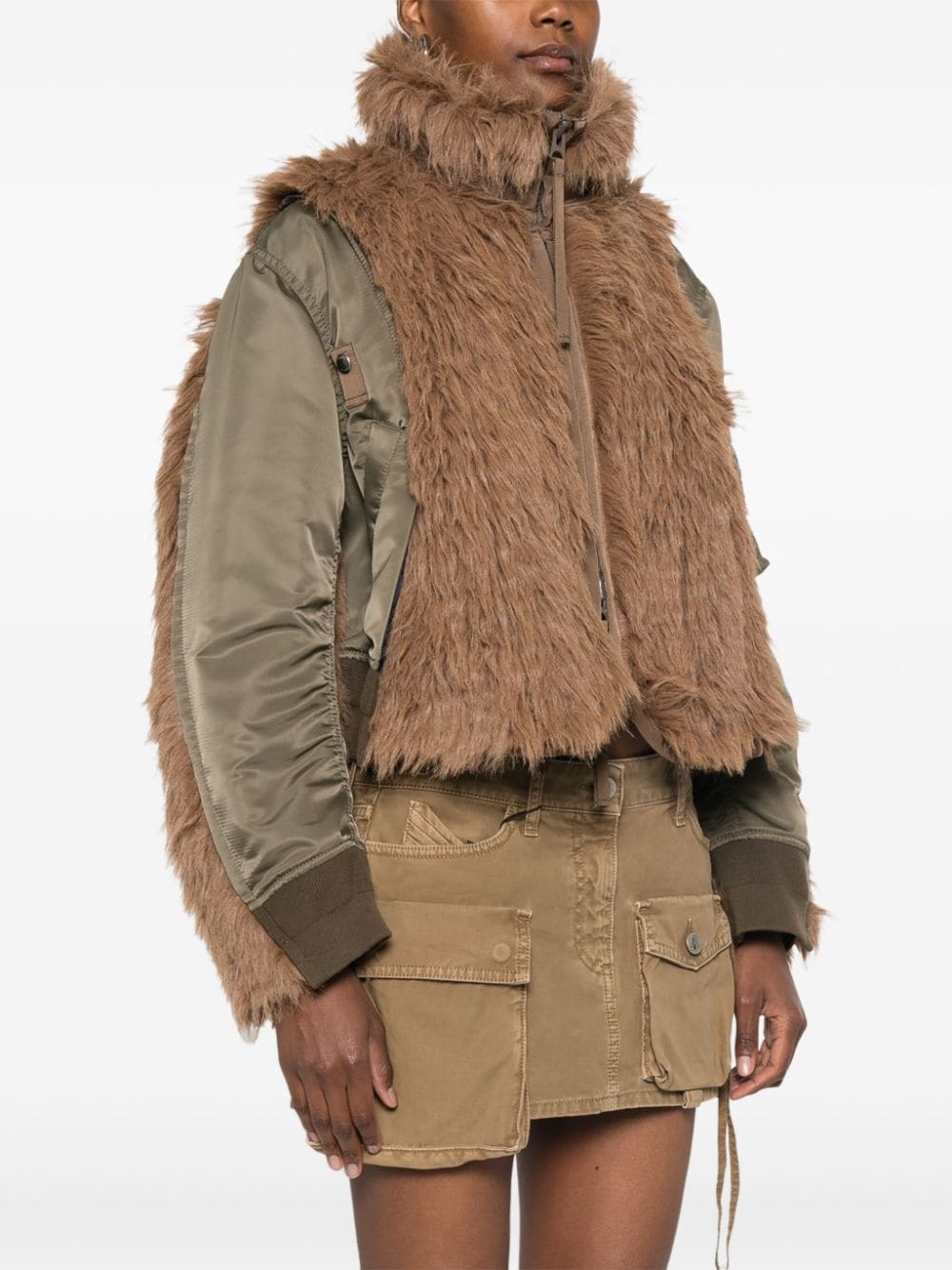 Shop Sacai Panelled Bomber Jacket In Brown