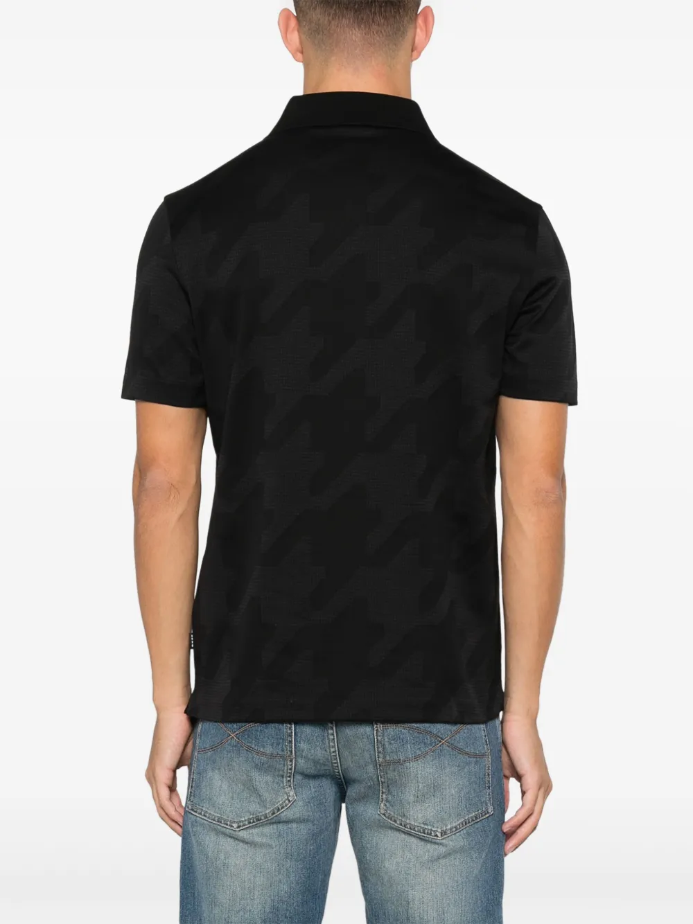BOSS Poloshirt met pied-de-poule print Zwart