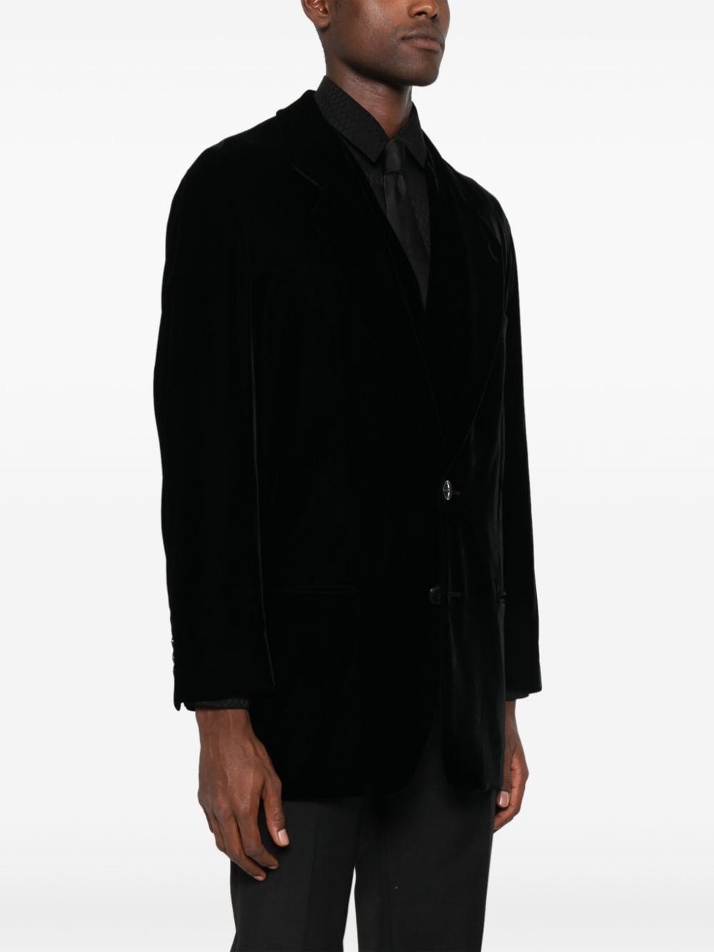 Shop Giorgio Armani Velvet Single-breasted Blazer In Black