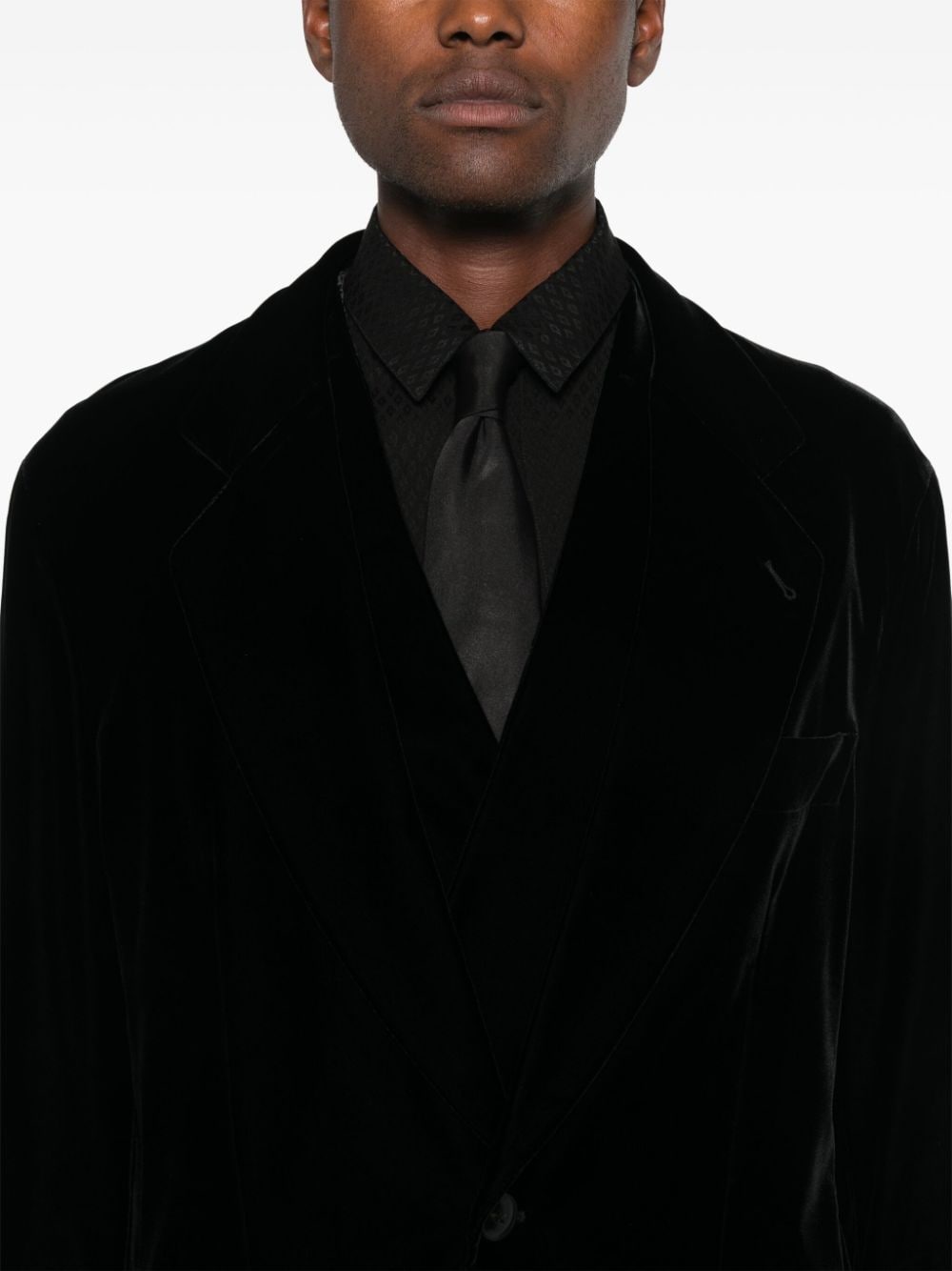 Shop Giorgio Armani Velvet Single-breasted Blazer In Black