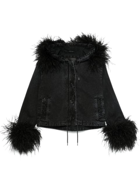 Loulou feather-trim denim jacket