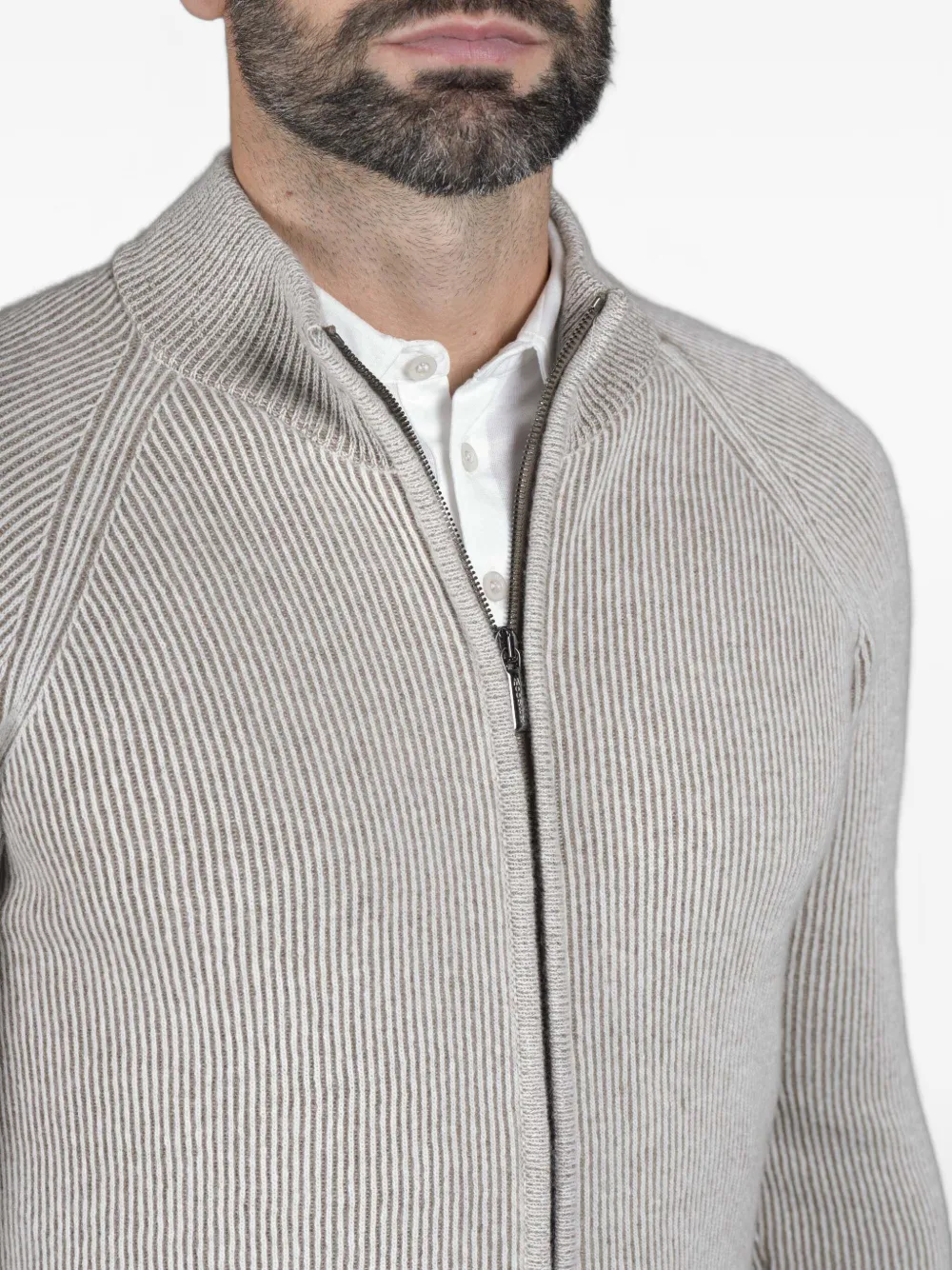 Moorer Dean-wsv Ribbed Zip-front Cardigan In Gray