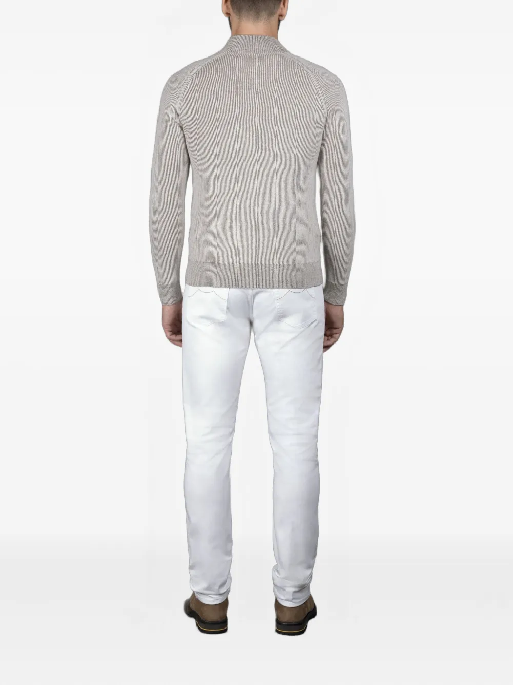 Moorer Dean-wsv Ribbed Zip-front Cardigan In Gray