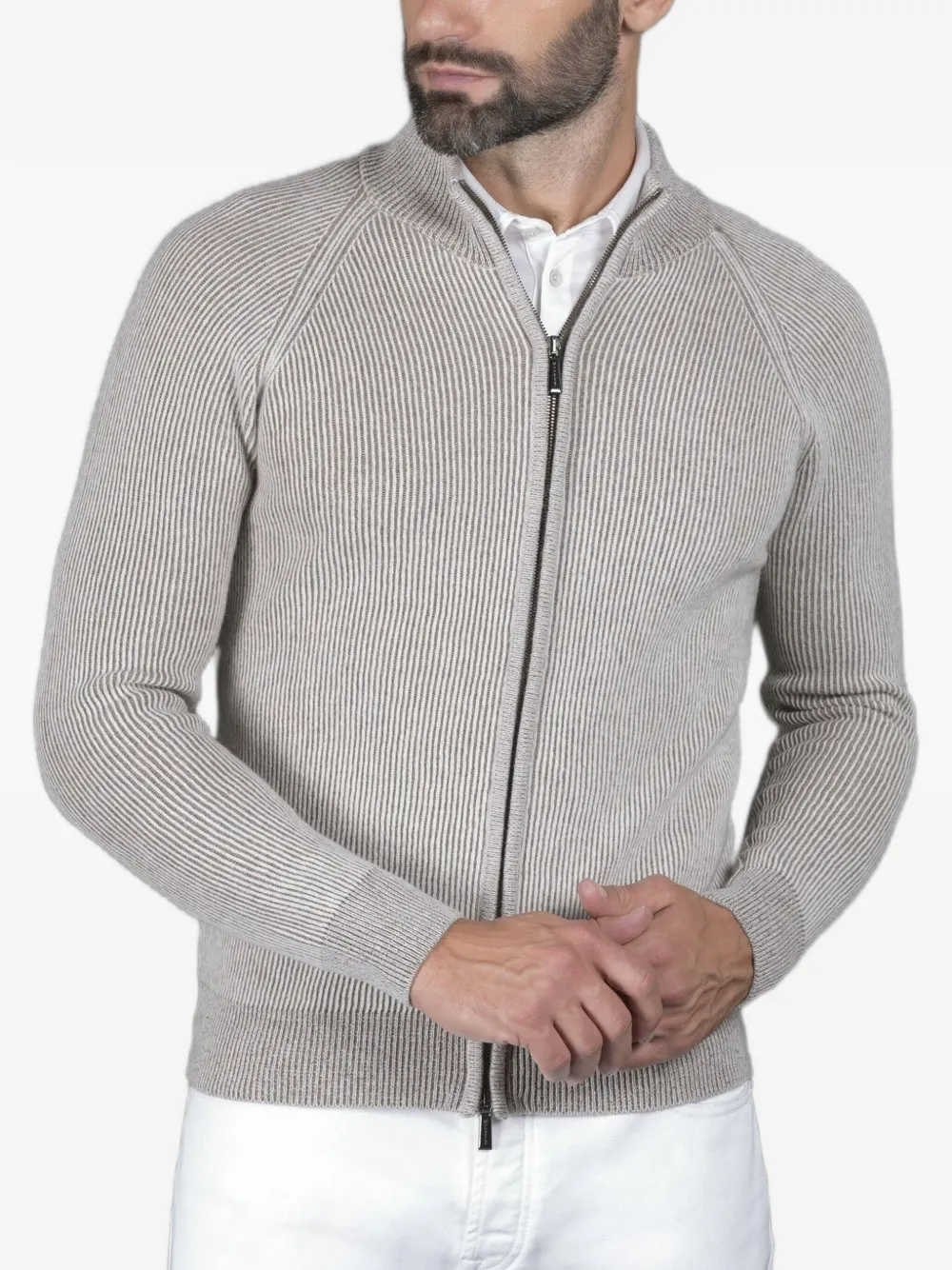 Moorer DEAN-WSV geribbeld vest met rits Grijs