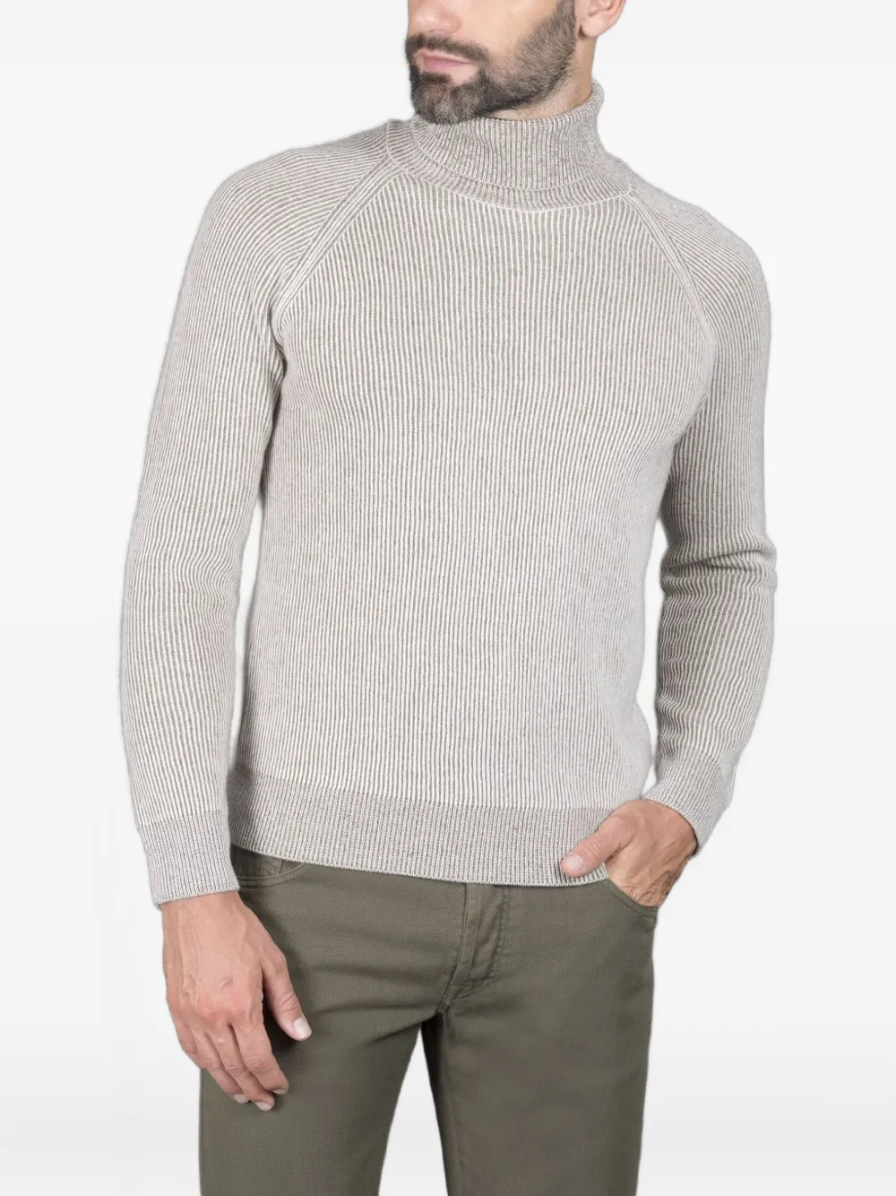 Moorer Ribbed Turtleneck Sweater In Gray